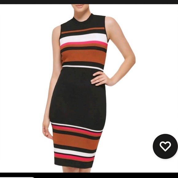 Vince‎ Camuto Sleeveless Knit Bodycon Dress Striped Mock Neck Career - Picture 1 of 5